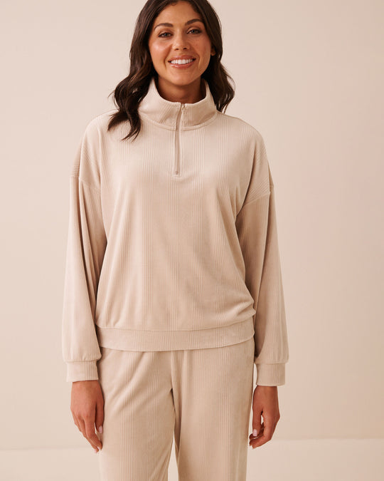 Ribbed Velour Half-zip Sweatshirt