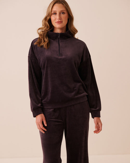 Ribbed Velour Half-zip Sweatshirt