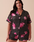 Satin Short Sleeve Button down Shirt Stripes 60100086