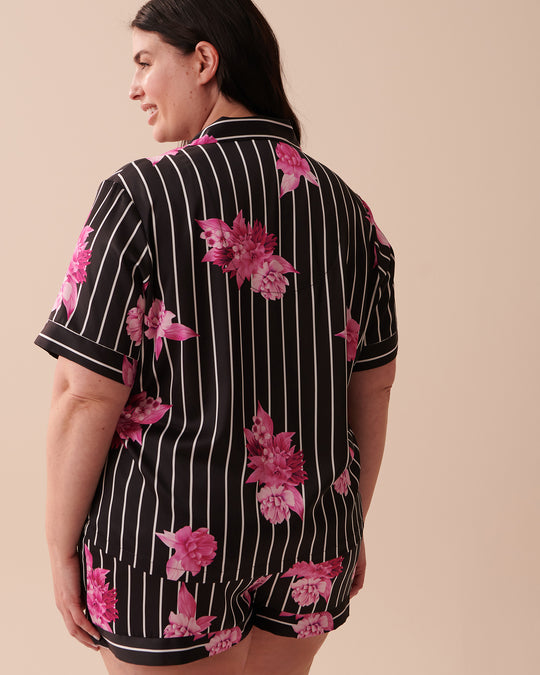 Satin Short Sleeve Button down Shirt Stripes 60100086
