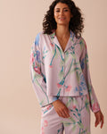 Lavender Garden Print Satin Button-down Shirt | La Vie en Rose KSA