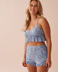 White Floral Print Recycled Fibers Ruffled Crop Cami| La Vie En Rose KSA