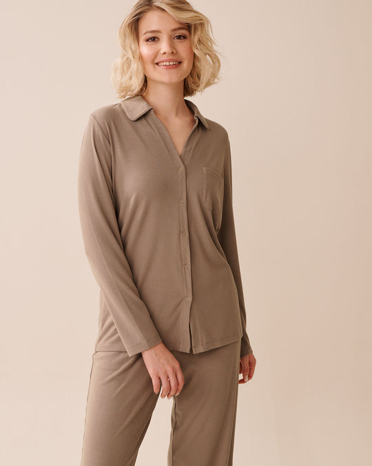 Ribbed Modal Button-down Shirt