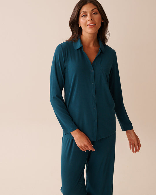 Ribbed Modal Button-down Shirt