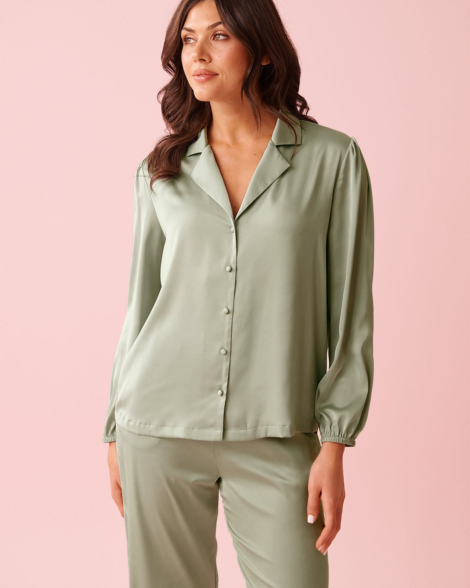Satin Long Sleeve Button-down Shirt | La Vie en Rose KSA