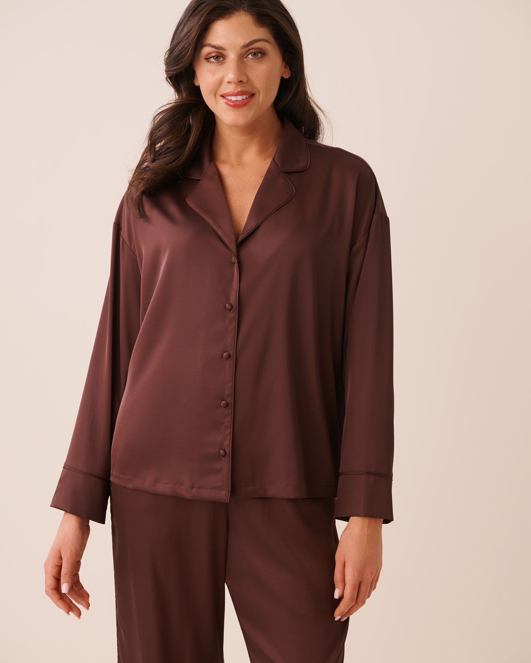 Satin Long Sleeve Button-down Shirt | La Vie en Rose KSA