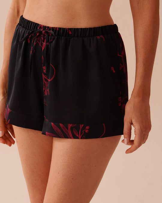 Dark Floral Print Satin Shorts | La Vie en Rose KSA