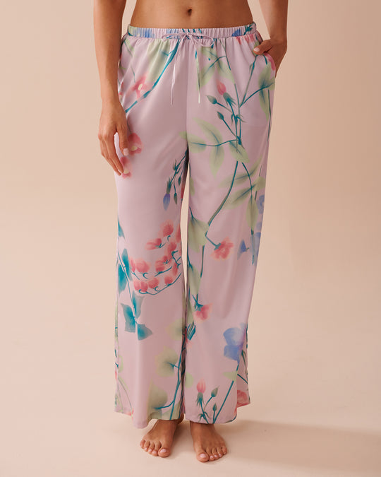 Lavender Garden Print Satin Pants | La Vie en Rose KSA