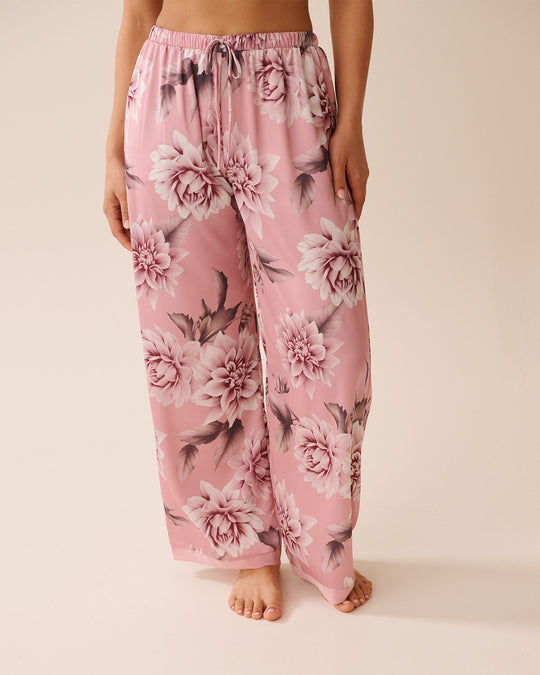 Dahlia Print Satin and Chiffon Pants