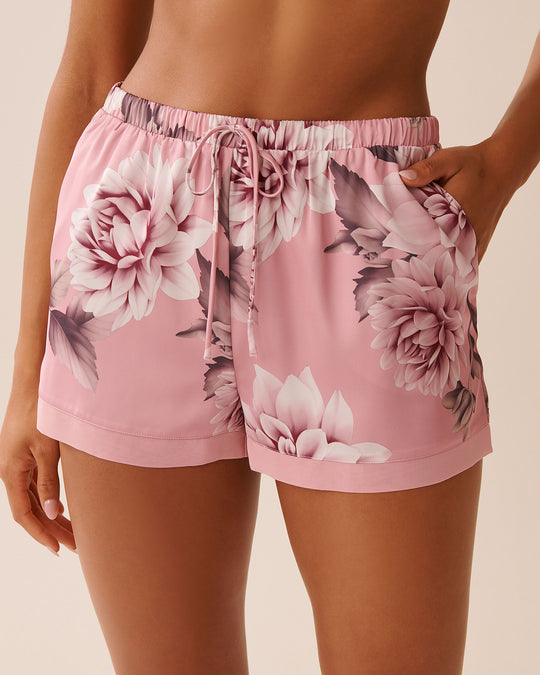 Dahlia Print Satin and Chiffon Shorts