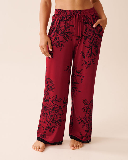 Crimson Bloom Recycled Fibers Lace Trim Pants
