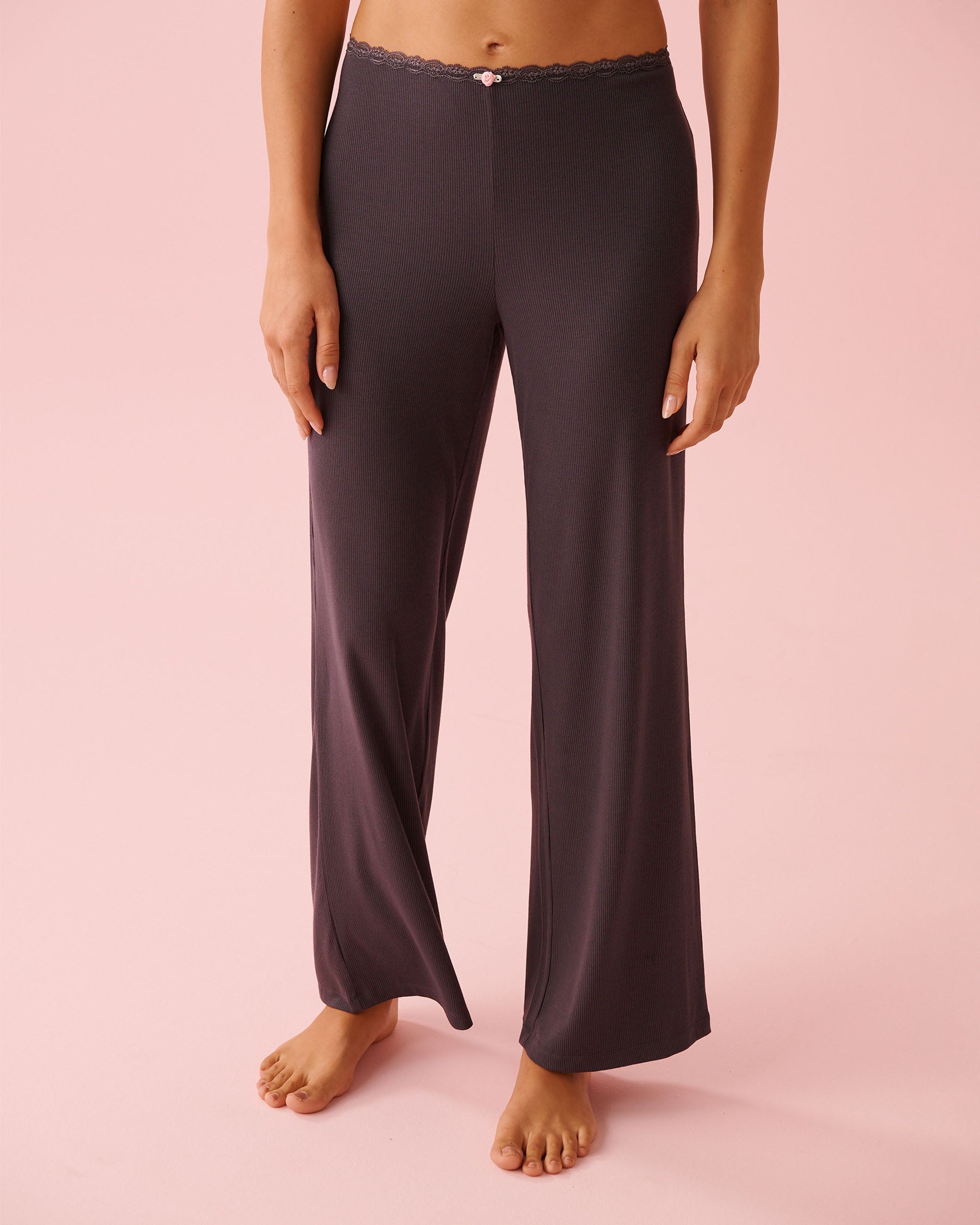 Ribbed Modal and Lace Trim Pants | La Vie en Rose KSA