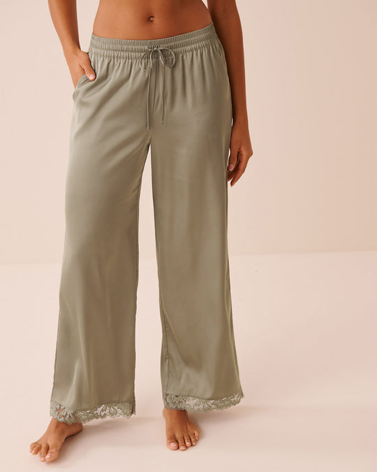 Lace Trim Satin Pants