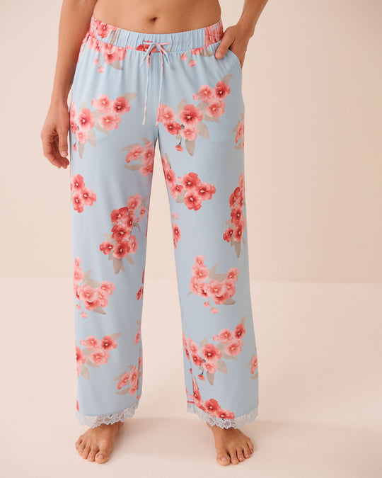 Spring Blossom Print Lace Trim Pajama Pants