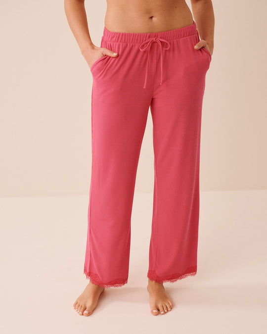 Ribbed Modal and Lace Trim Pants