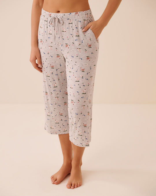 بيجاما كابري من قماش جيرسي ناعم بنقشة دجاج