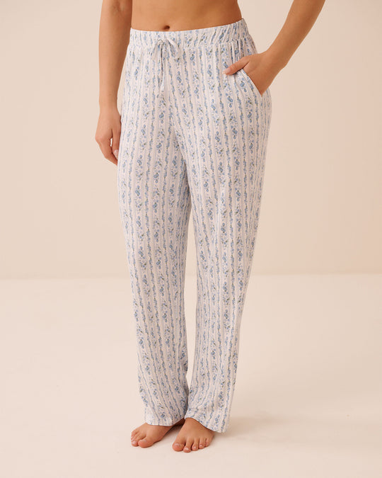 بنطال بيجاما من قماش جيرسي ناعم بنقشة زهور زرقاء