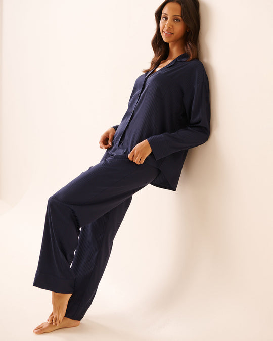 Jacquard Stripe Satin Pajama Set