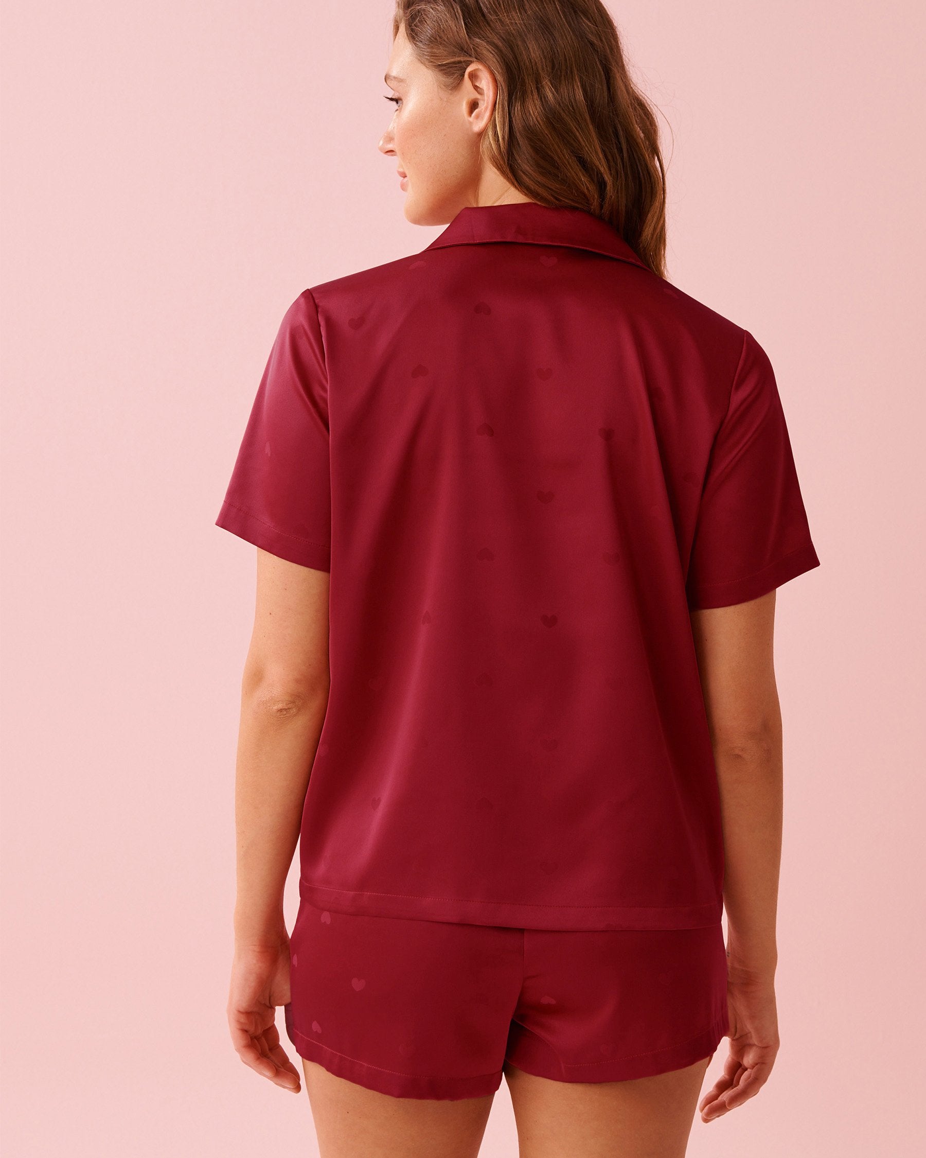 Short Sleeve Heart Jacquard Satin Pajama Set