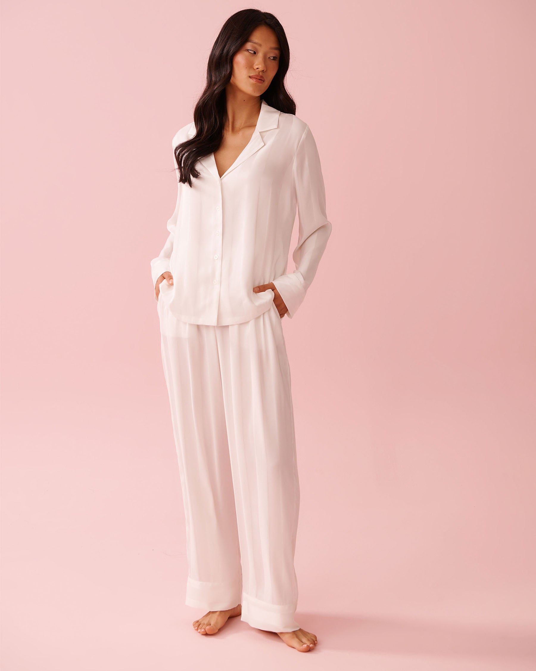 Striped Long Sleeve Satin Pajama Set | La Vie en Rose KSA