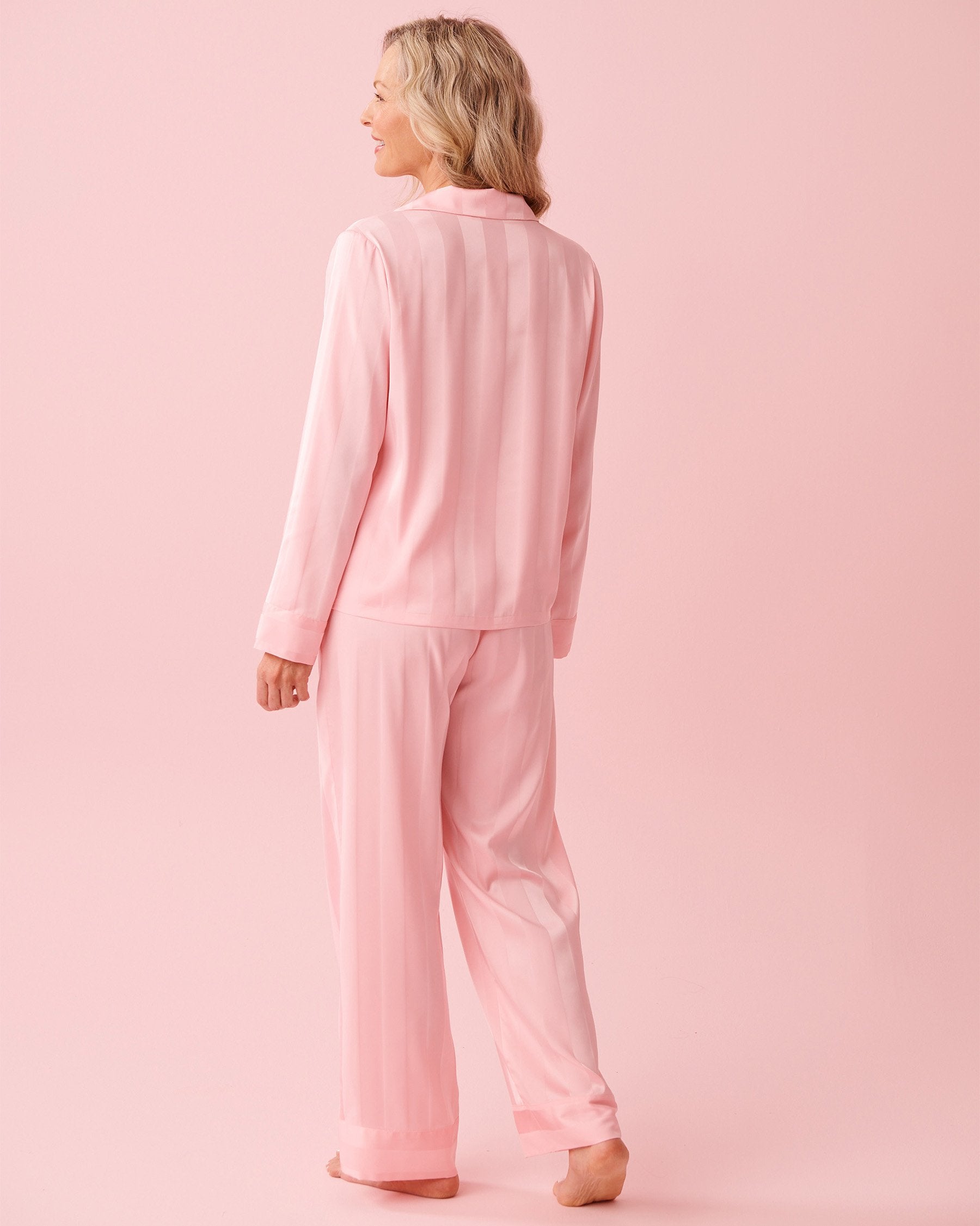 Striped Long Sleeve Satin Pajama Set