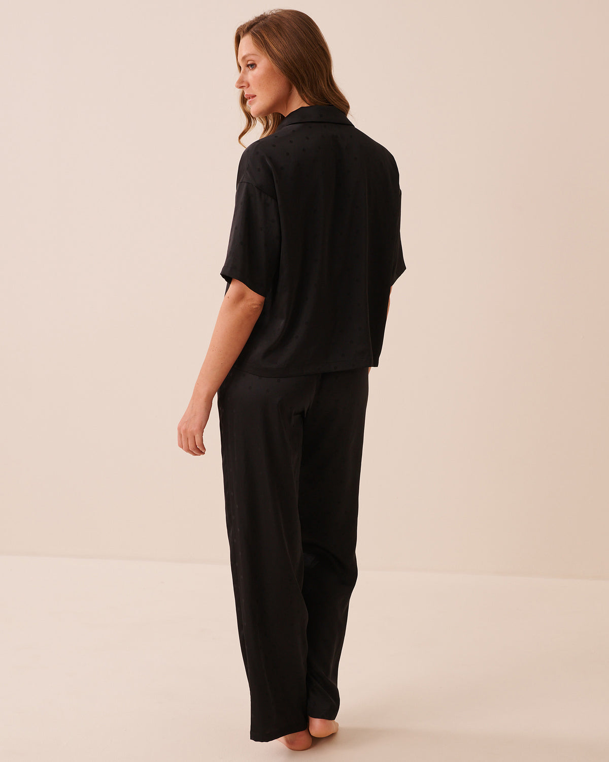 Satin Jacquard Polka Dot Short Sleeve Pajama Set AW26