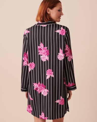 la Vie en Rose Satin Button down Sleepshirt Stripes XS La Vie En Rose