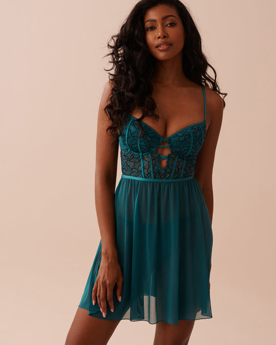 2-tone Lace and Mesh Plunge Nightie
