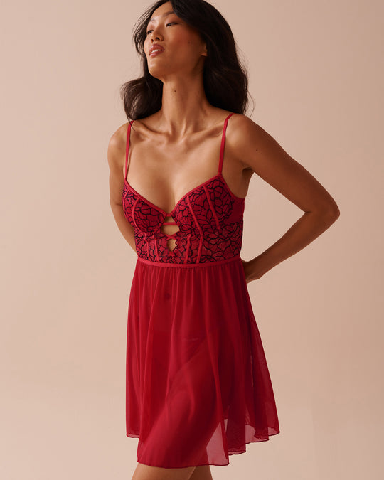 2-tone Lace and Mesh Plunge Nightie