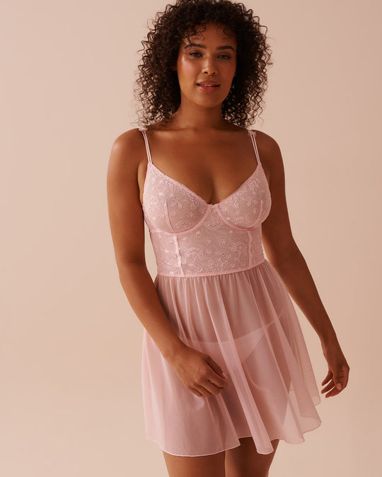 Embroidered Mesh Nightie