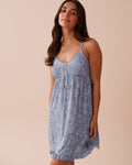 White Floral Print Recycled Fibers Ruffled Nightie| La Vie En Rose KSA
