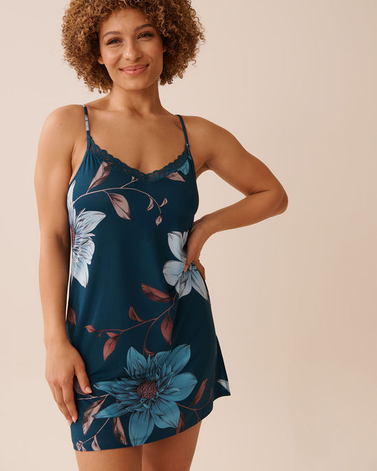 Recycled Fibers Chrysanthemum Print Nightie with Shelf Bra