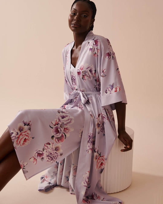 Victorian Floral Long Satin Kimono