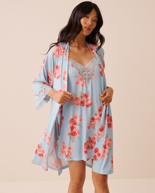Spring Blossom Print Lace Trim Kimono
