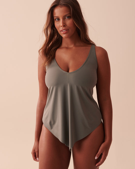 صدرية تانكيني متدفقة لكأس D بلون كاكي رمادي