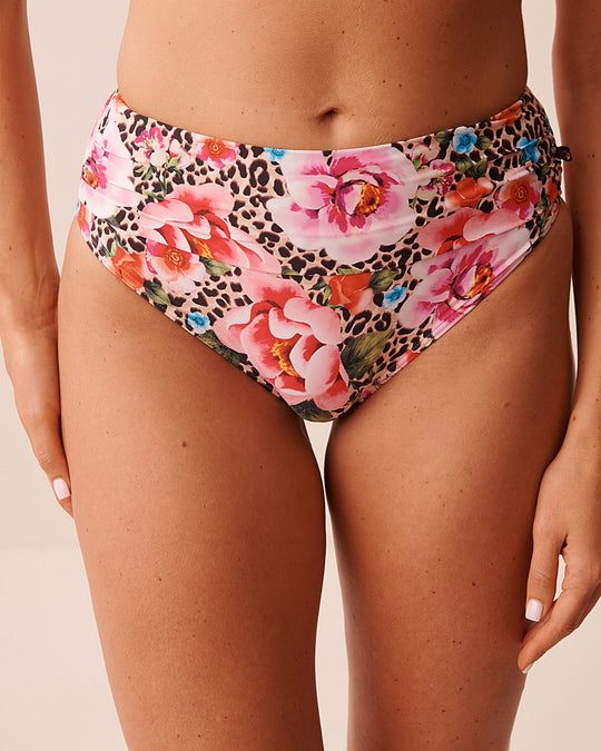 سروال بيكيني بخصر متوسط ​​مزين بنقشة جلد النمر الزهرية