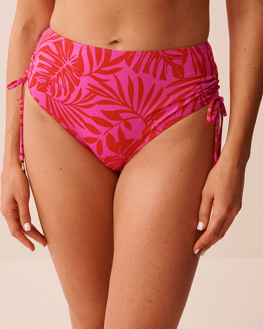 TROPICAL FUCHSIA Side Tie High Waist Bikini Bottom