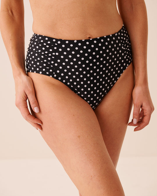 POLKA DOT Light Control Shirred-Side High-Waist Bikini Bottom