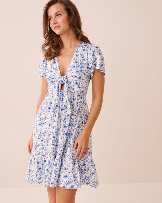 Floral Crepe Short Sleeve Dress